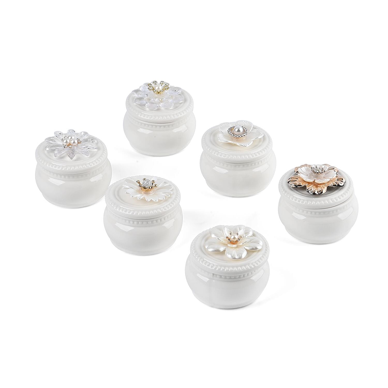 6 Pieces Fine Porcelain Circular Containers with Floral Lids