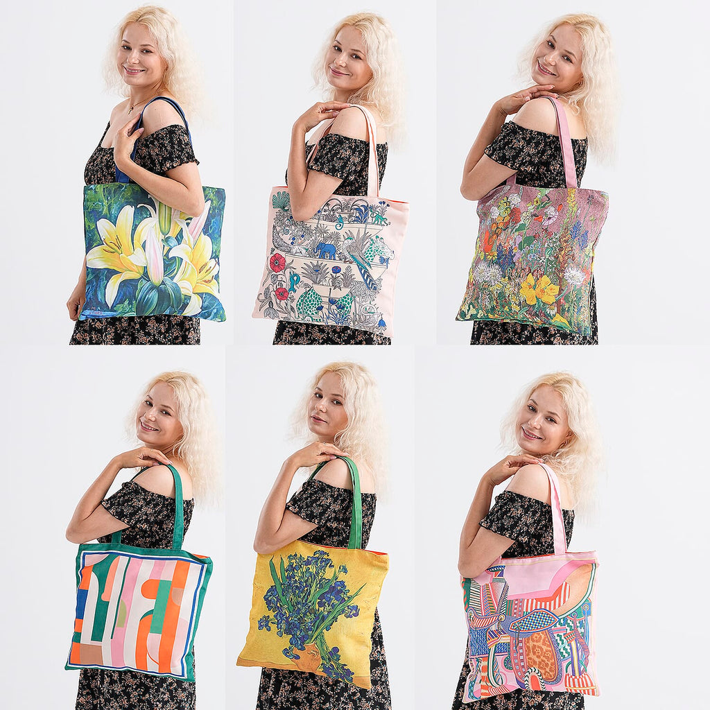 The Best Gifting offer - Designer Inspired Set of 6 Printed Reversible Zip Detail Tote Bags
