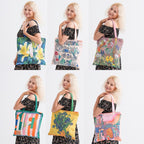 The Best Gifting offer - Designer Inspired Set of 6 Printed Reversible Zip Detail Tote Bags