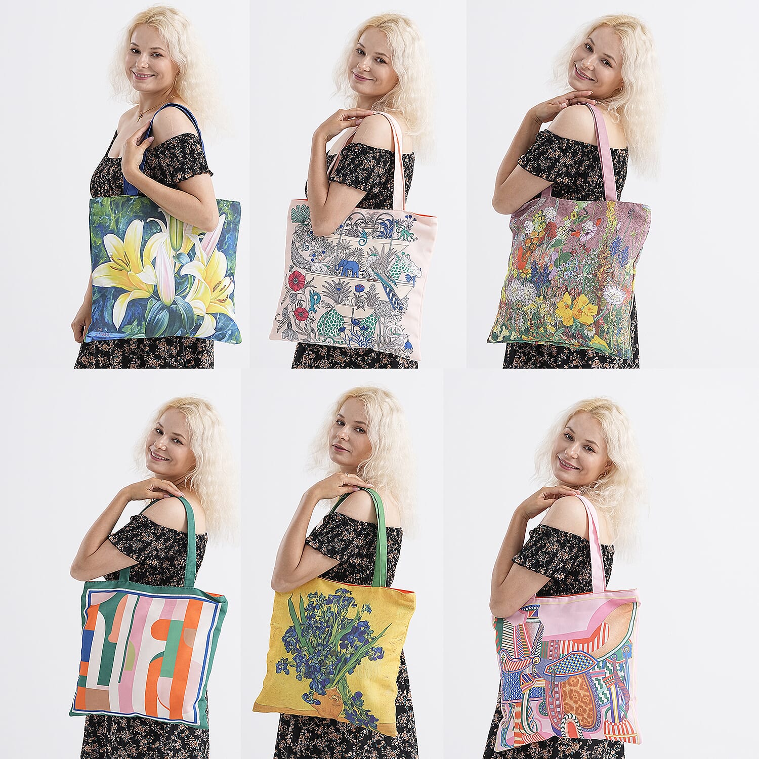 The Best Gifting offer - Designer Inspired Set of 6 Printed Reversible Zip Detail Tote Bags