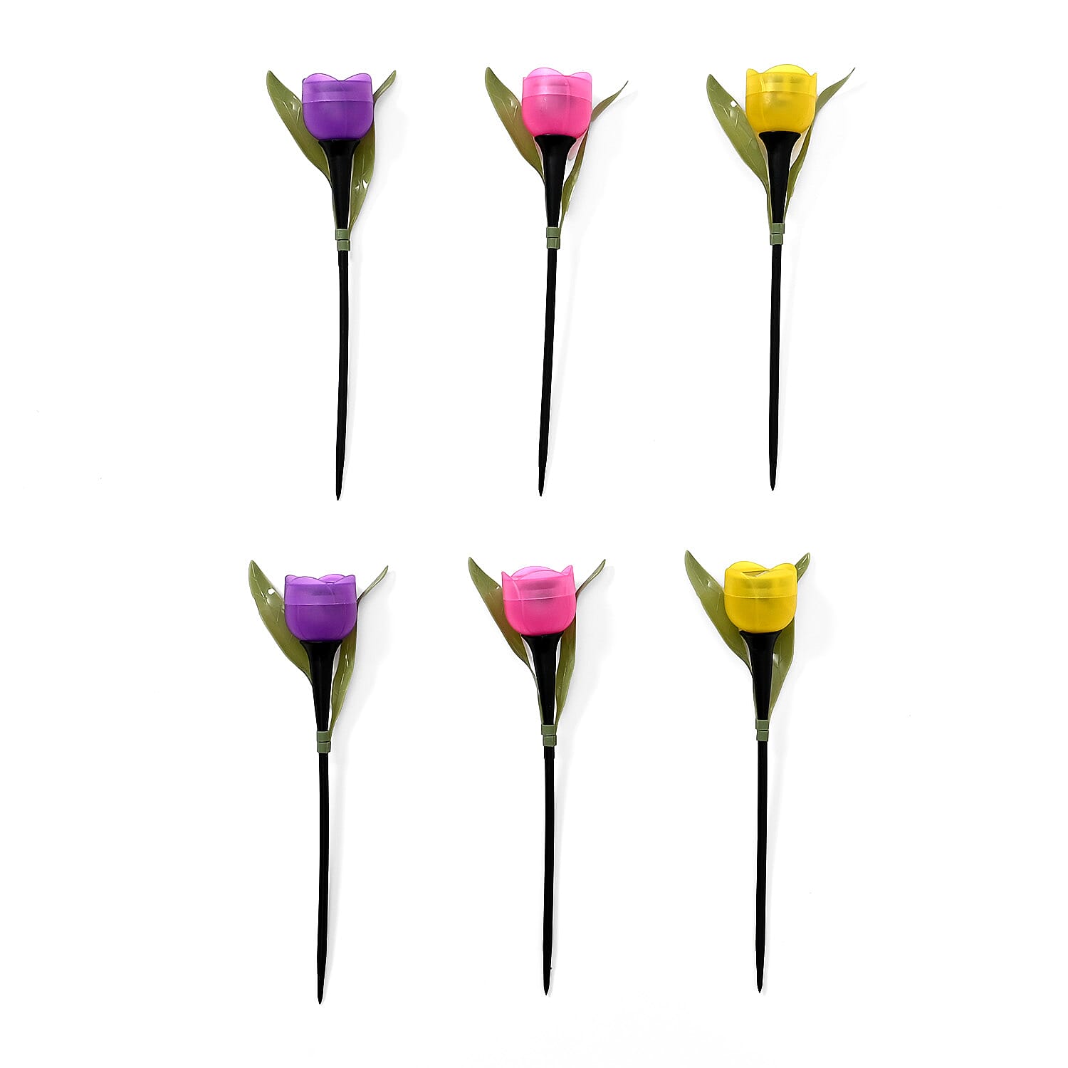 Set of 6  Tulip Flower Solar Garden LED Light - Pink, Yellow & Purple