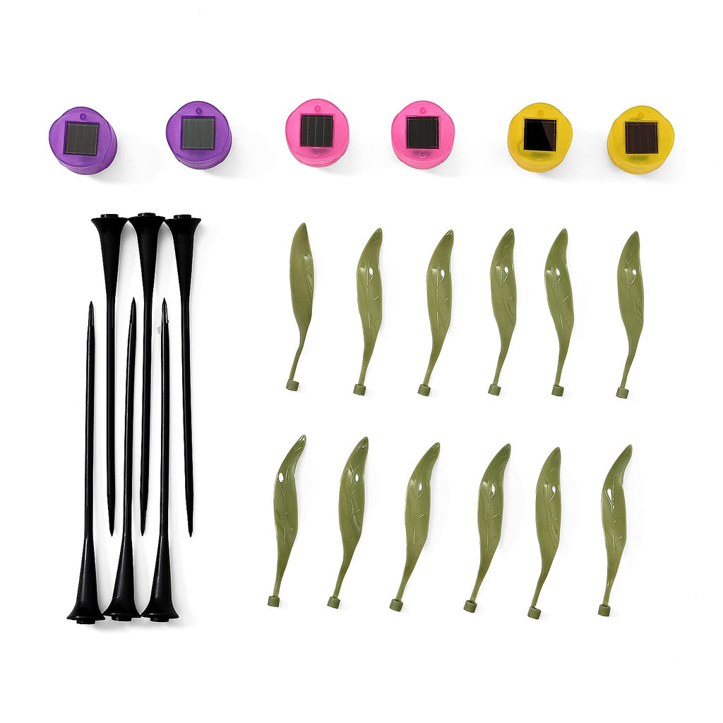 Set of 6  Tulip Flower Solar Garden LED Light - Pink, Yellow & Purple