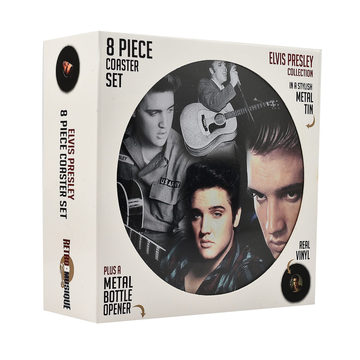 Set of 8 Elvis Presley Music Disc Coasters) - Black