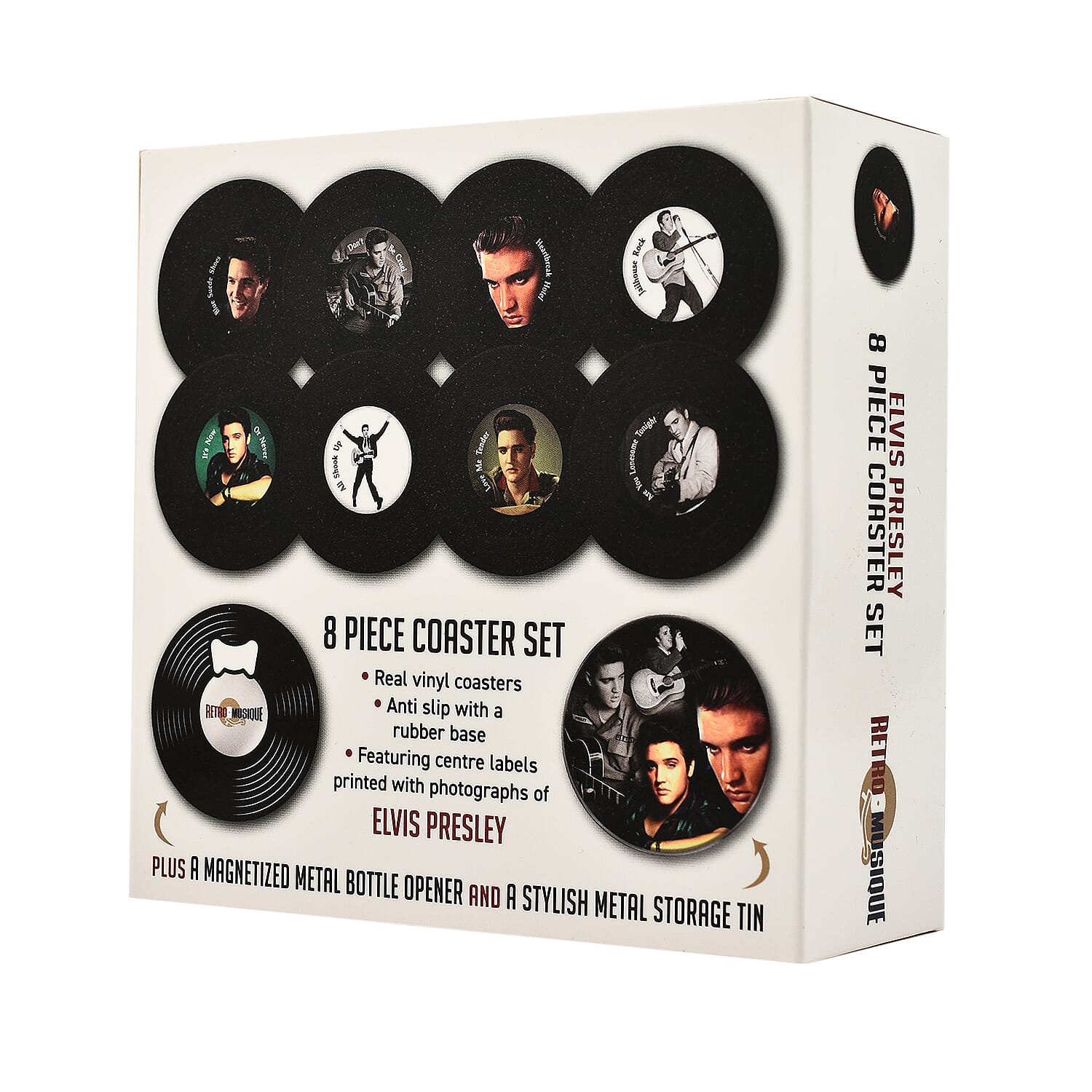 Set of 8 Elvis Presley Music Disc Coasters) - Black