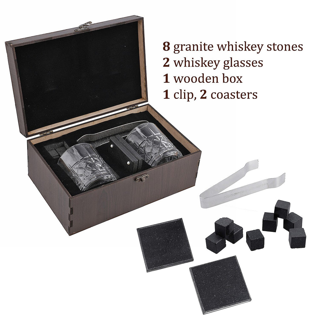 Set of 8 Whiskey Cooler Gemstones Eagle with Wooden Box (Size - 12cm) - Brown