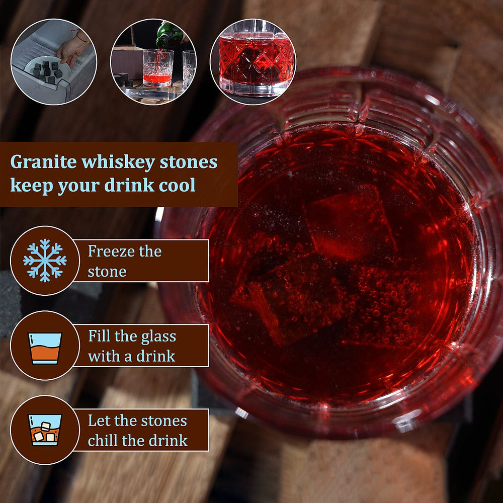 Set of 8 Whiskey Cooler Gemstones Geometry Wooden Box (Size - 12cm) - Brown