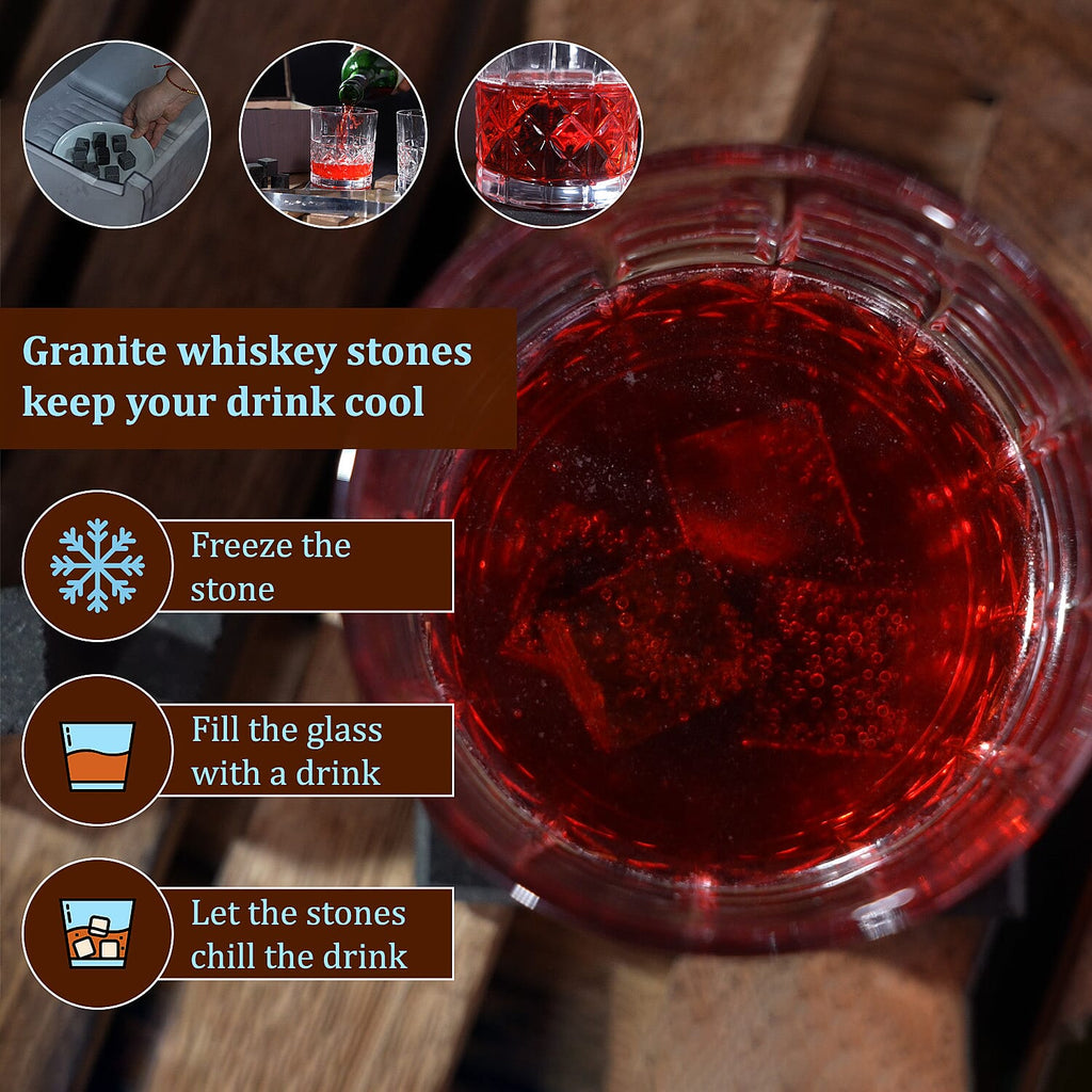 Set of 8 Whiskey Cooler Gemstones Geometry Wooden Box (Size - 12cm) - Brown