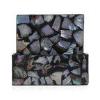 Set of 4 Capiz Shell Square Coasters with Holder - Black