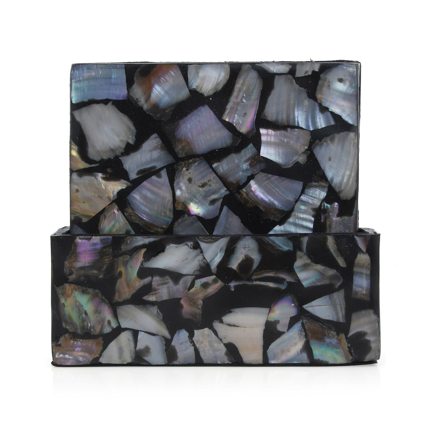 Set of 4 Capiz Shell Square Coasters with Holder - Black