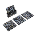 Set of 4 Capiz Shell Square Coasters with Holder - Black