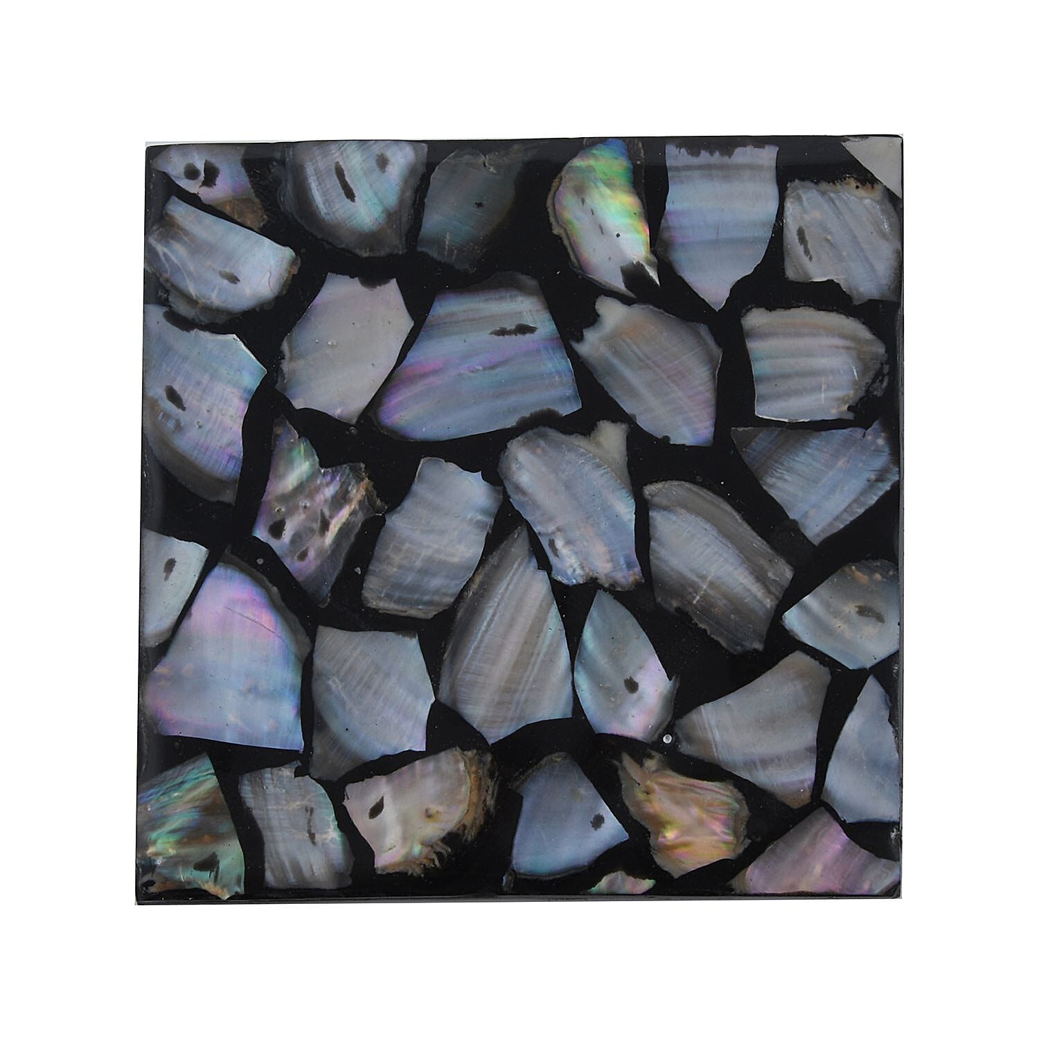 Set of 4 Capiz Shell Square Coasters with Holder - Black