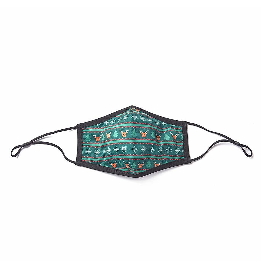 Set of 2 -  Christmas Print 100% Cotton Mask with Filter (Adult and Kid) - Green