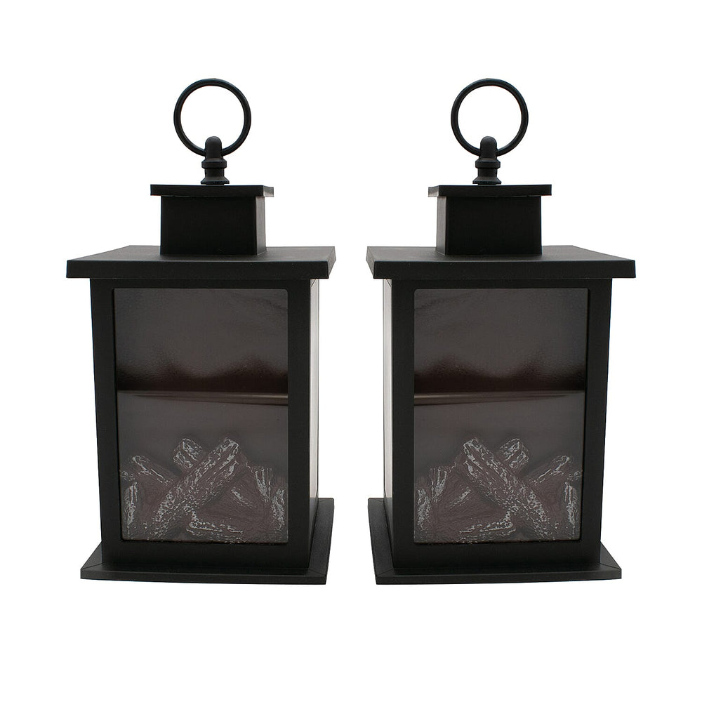 Set of 2 Fireplace Lantern with Warm Light (Requires 3AA Batteries) - Black