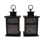 Set of 2 Fireplace Lantern with Warm Light (Requires 3AA Batteries) - Black