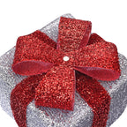 Set of 3 - 15,20,25cm Tall Lamp with Warm 40 LED Light - Red and Golden Ribbon