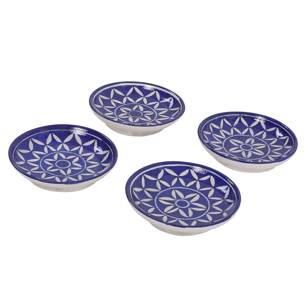 Jaipur Blue - Set of 4 Hand Painted Ceramic Plates (Size 15 Cm) - Blue