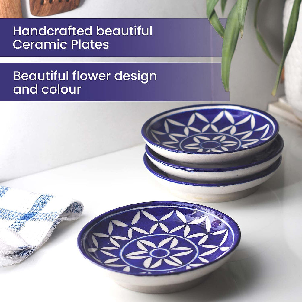 Jaipur Blue - Set of 4 Hand Painted Ceramic Plates (Size 15 Cm) - Blue