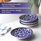 Jaipur Blue - Set of 4 Hand Painted Ceramic Plates (Size 15 Cm) - Blue