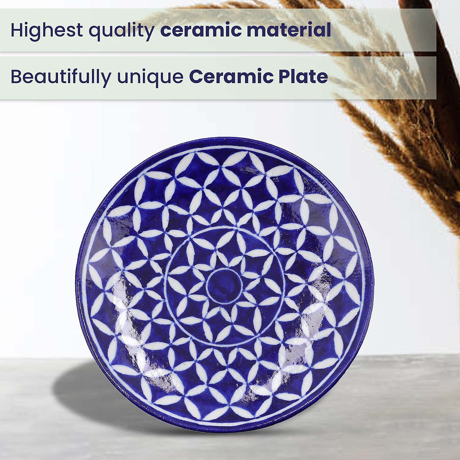 Jaipur Blue - Set of 4 Hand Painted Ceramic Plates (Size 25 Cm) - Blue