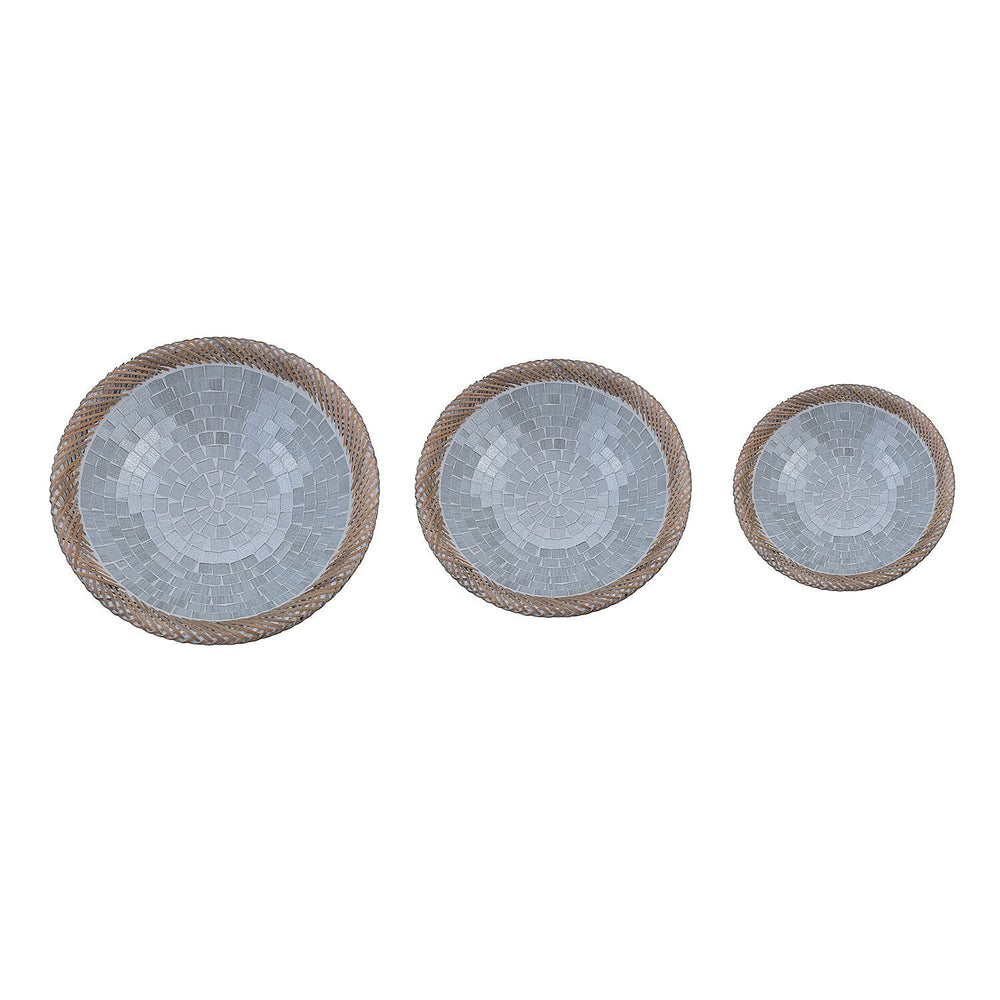 Set of 3 Handmade Mosaic Terracotta Rattan Bowl - Silver