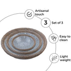 Set of 3 Handmade Mosaic Terracotta Rattan Bowl - Silver