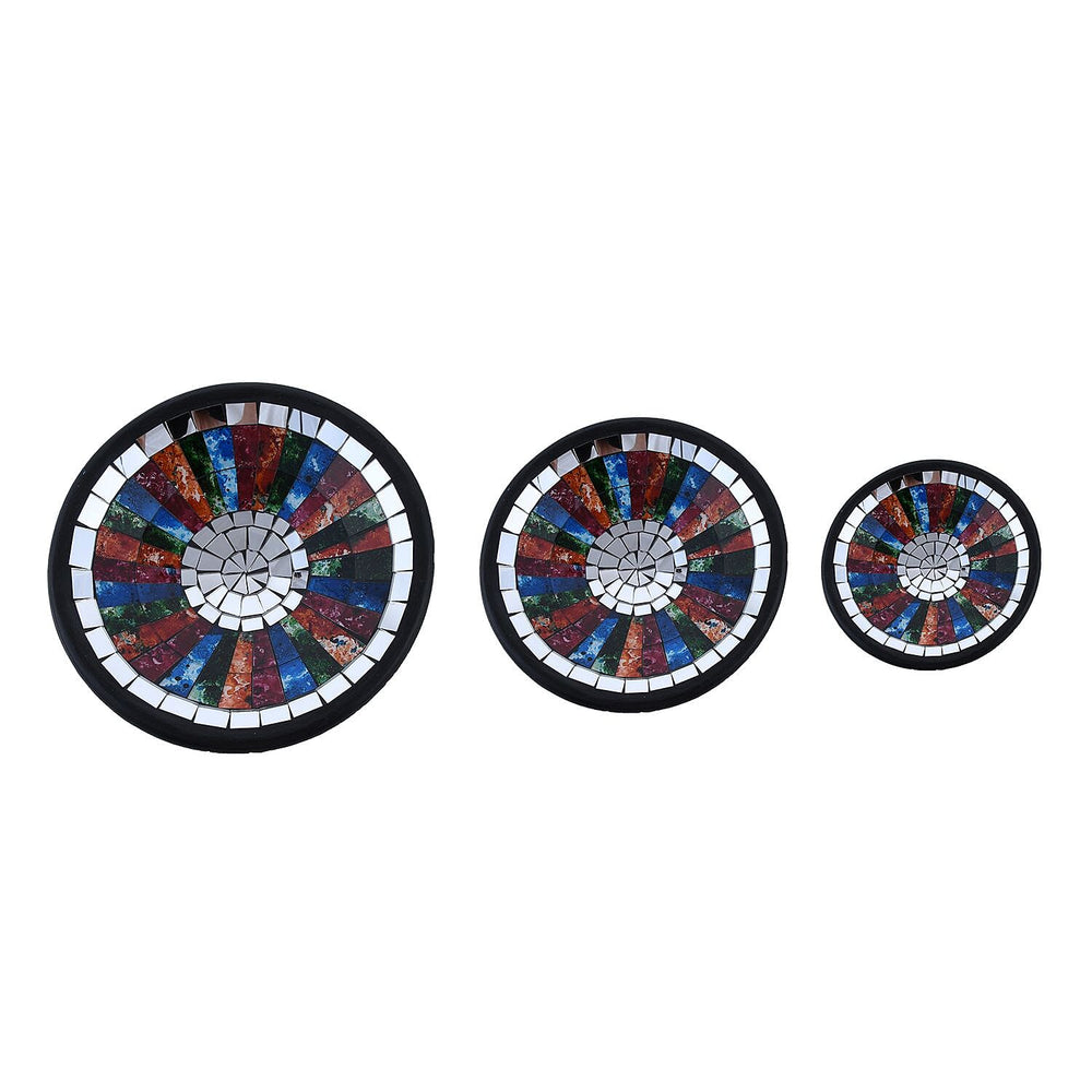 Set of 3 Handmade Mosaic Terracotta Rattan Round Bowl - Multi