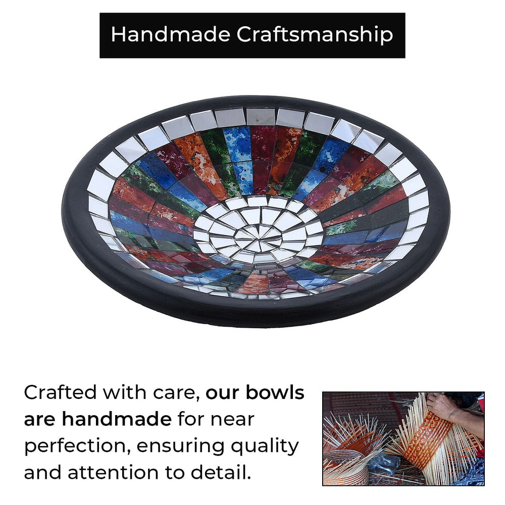 Set of 3 Handmade Mosaic Terracotta Rattan Round Bowl - Multi