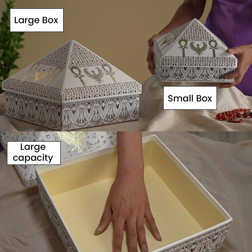 Set of 2 Handmade Paper and Handblock Printed Pyramid Shape Boxes - Egyptian Ankh