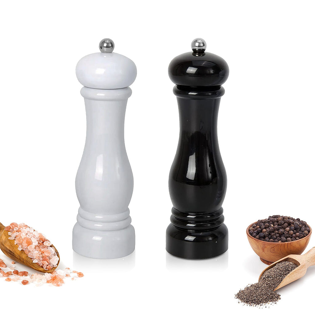 Set of 2 - Stainless Steel Manual Salt and Pepper Mill (Size 21x6 Cm) - Black and White