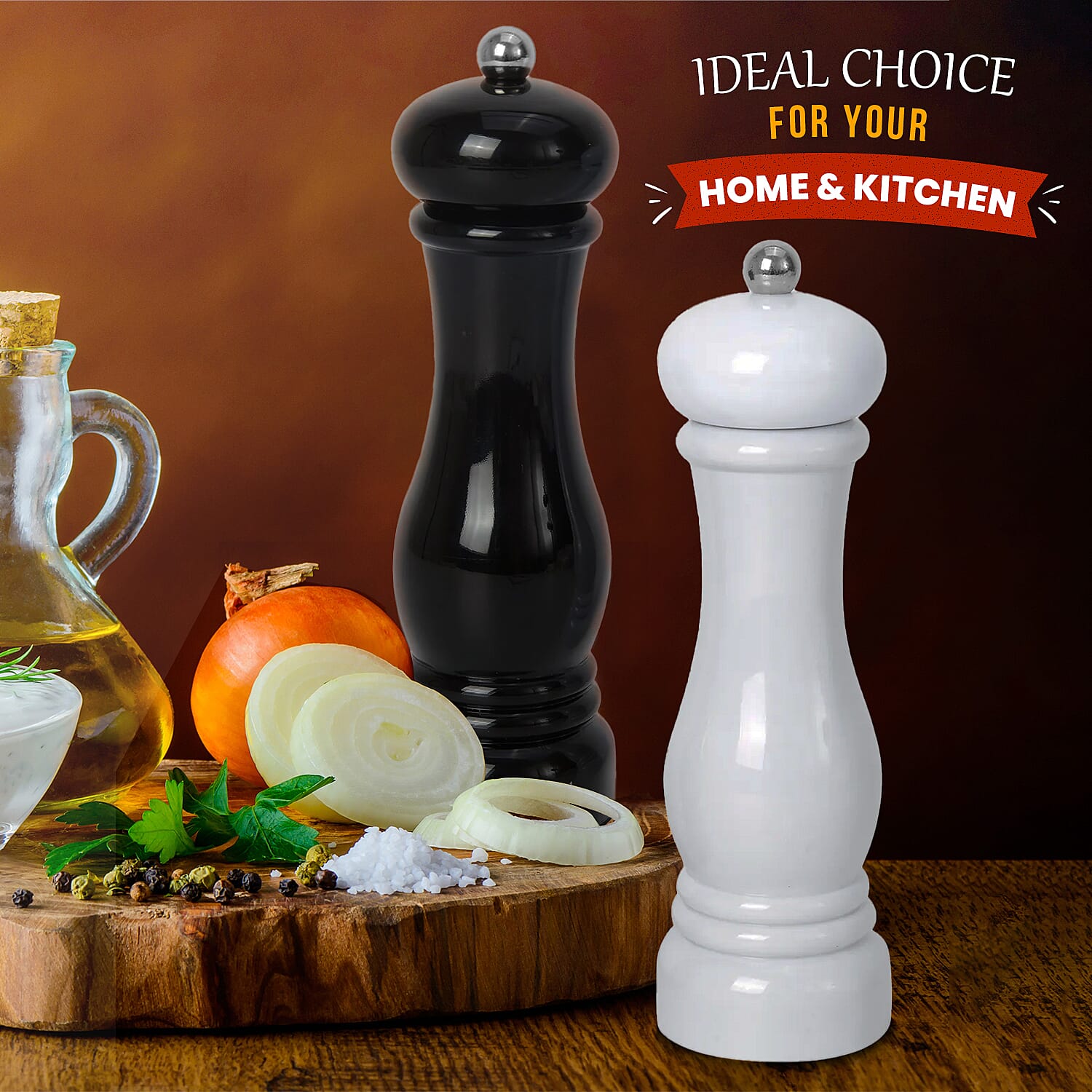 Set of 2 - Stainless Steel Manual Salt and Pepper Mill (Size 21x6 Cm) - Black and White