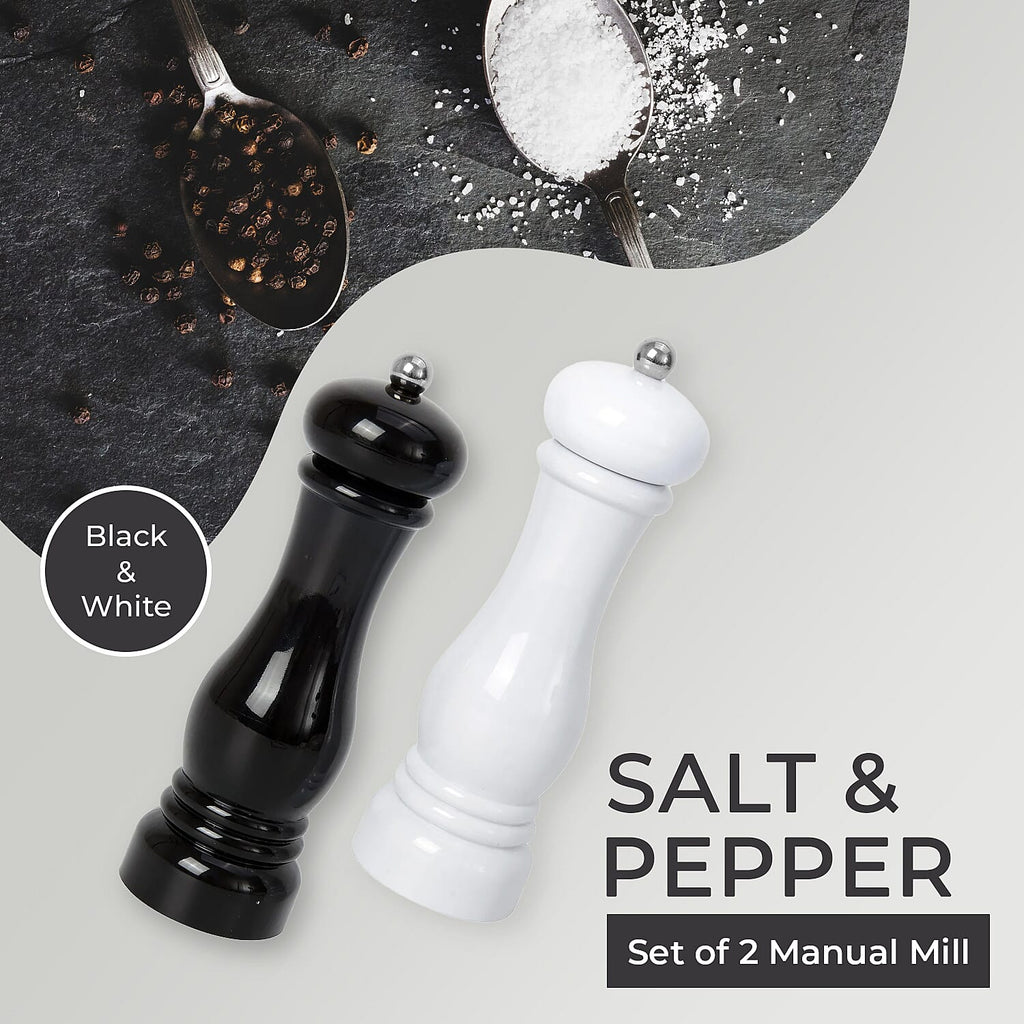 Set of 2 - Stainless Steel Manual Salt and Pepper Mill (Size 21x6 Cm) - Black and White