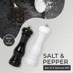 Set of 2 - Stainless Steel Manual Salt and Pepper Mill (Size 21x6 Cm) - Black and White