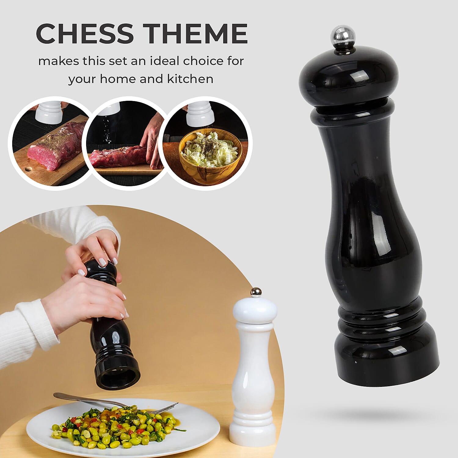 Set of 2 - Stainless Steel Manual Salt and Pepper Mill (Size 21x6 Cm) - Black and White