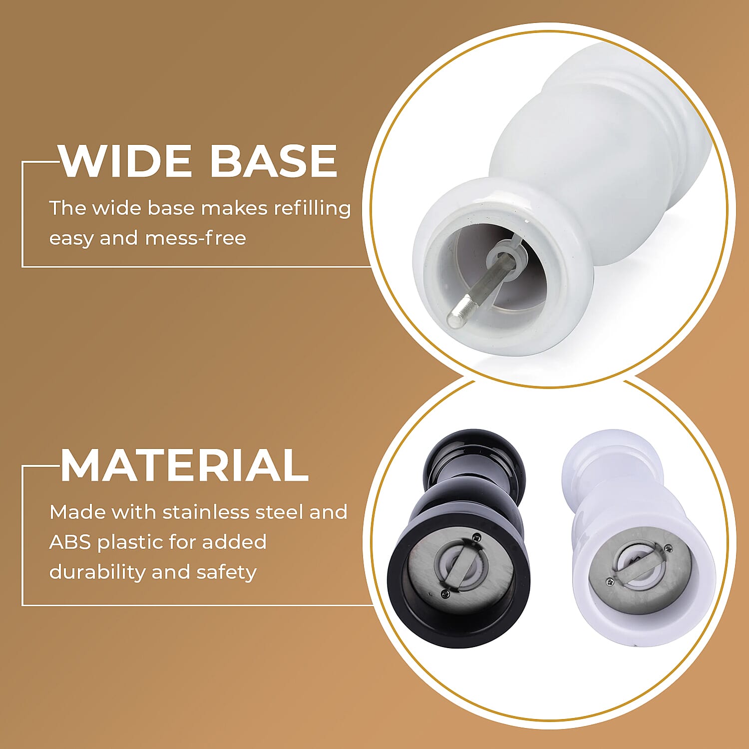 Set of 2 - Stainless Steel Manual Salt and Pepper Mill (Size 21x6 Cm) - Black and White