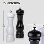 Set of 2 - Stainless Steel Manual Salt and Pepper Mill (Size 21x6 Cm) - Black and White