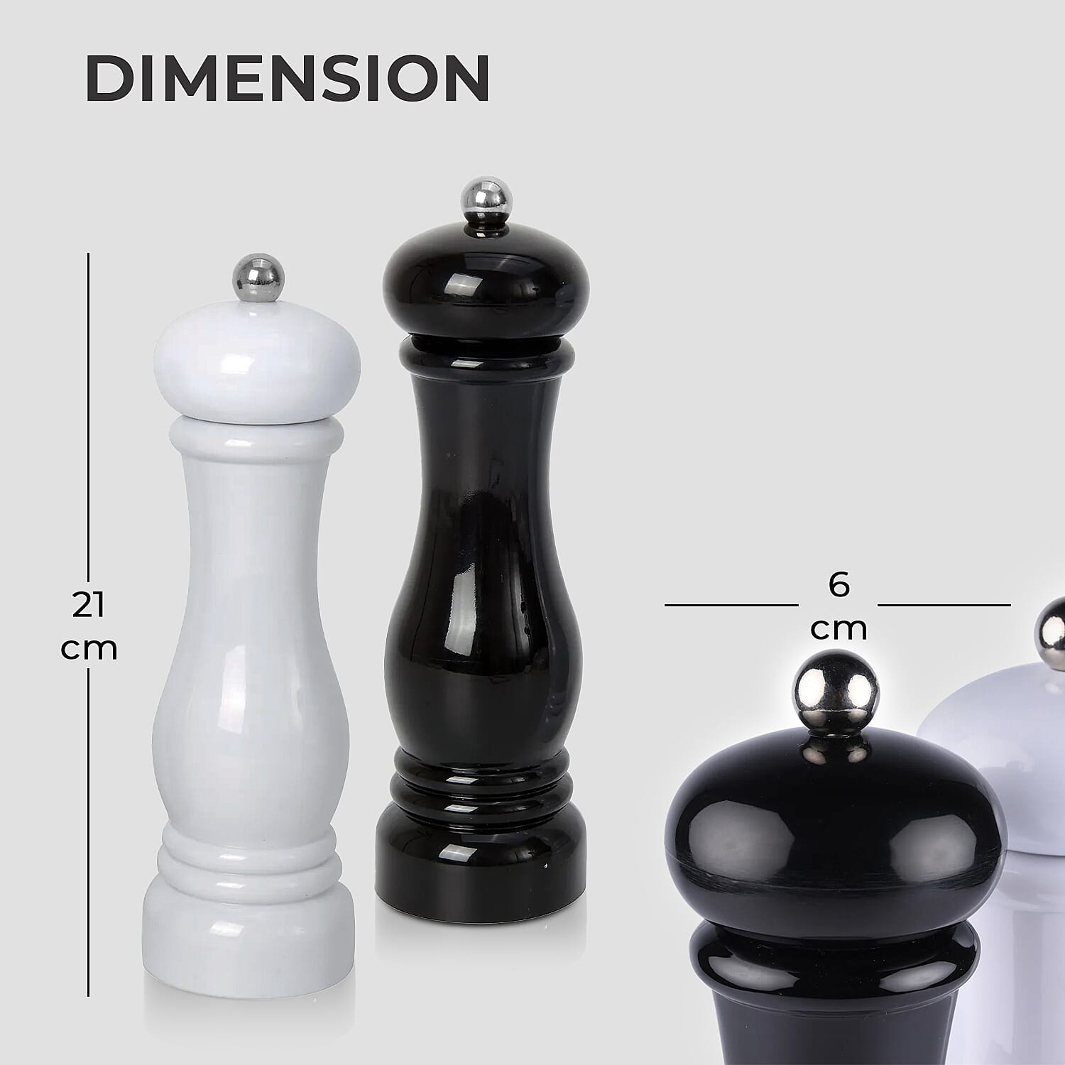 Set of 2 - Stainless Steel Manual Salt and Pepper Mill (Size 21x6 Cm) - Black and White