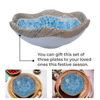 Set of 3 Mosaic Terracotta Handmade Rattan Bowl - Blue