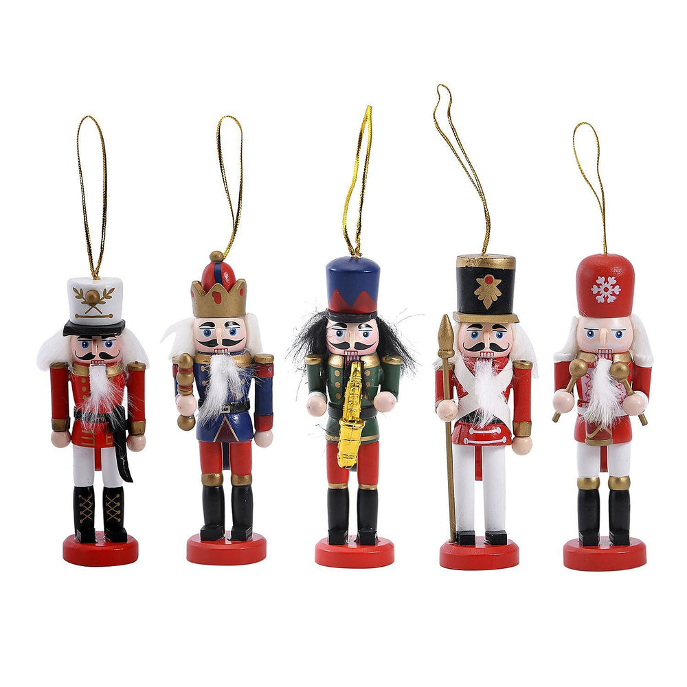Set of 5 Hanging Wooden Soldier Shaped Nutcrackers - Multi