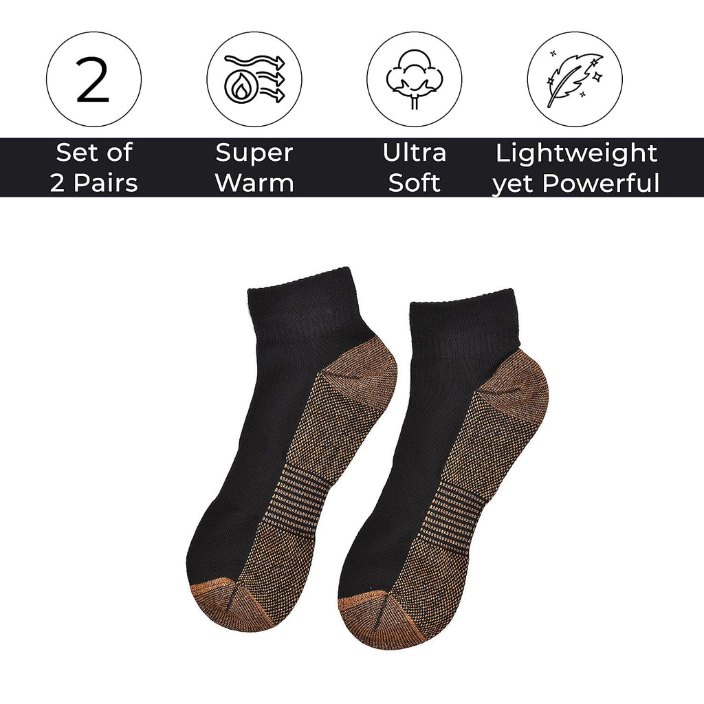 4 Pairs Antibacterial Copper Infused Compression Socks (Size S-M, 5-10) - Black