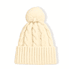 Set of two-Chunky Cable Knit Beanie Hat with Faux Fur Pom-Pom - Cream