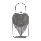 Sheeny Heart Shape Tassel Evening Clutch Bag (Size 15x16 Cm) - Black