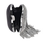 Sheeny Heart Shape Tassel Evening Clutch Bag (Size 15x16 Cm) - Black