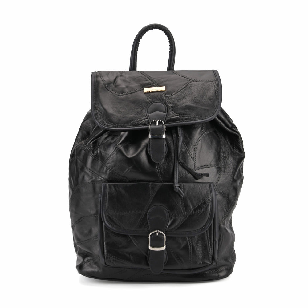 100%  Genuine Leather Classic Shoulder Large  Backpack - Black