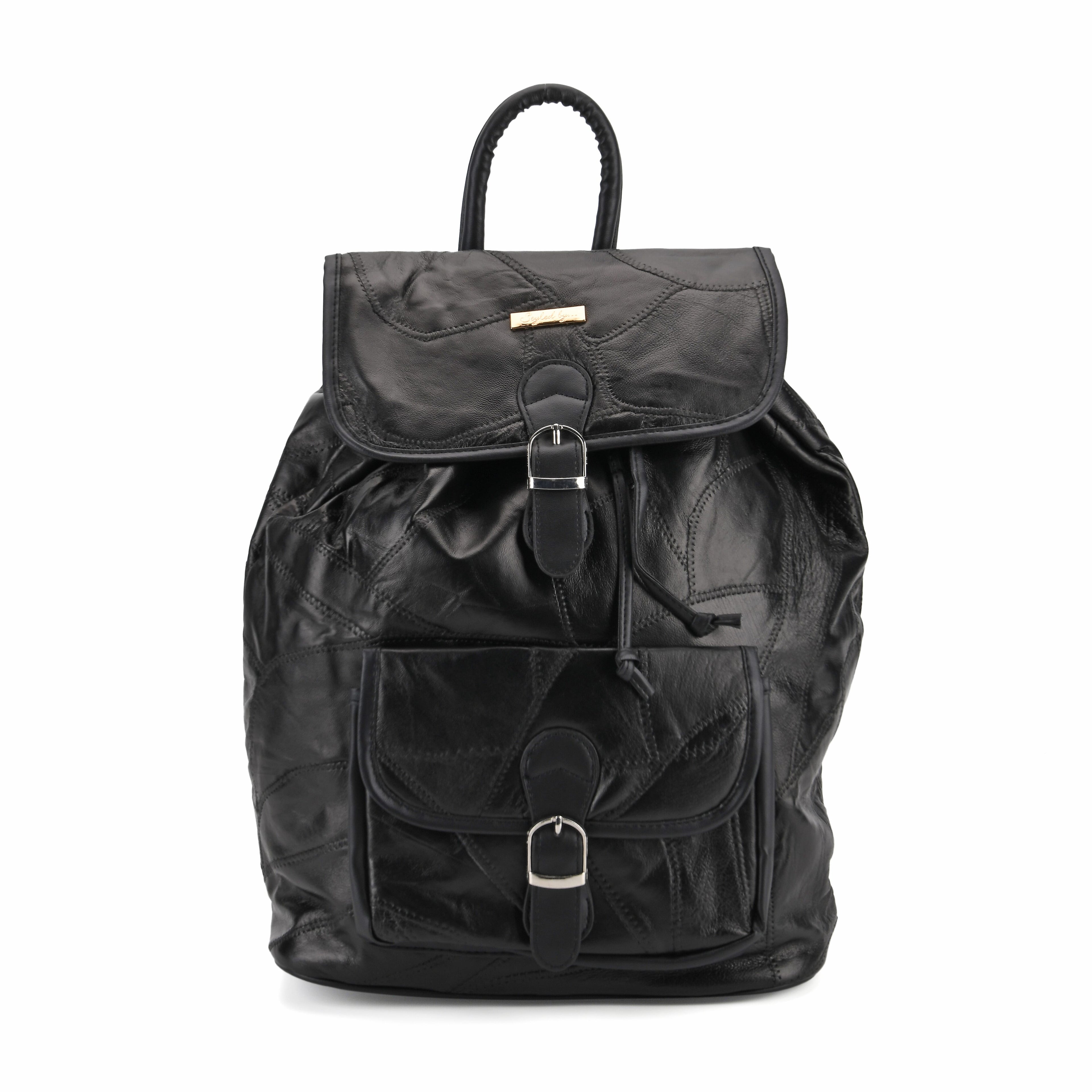 100%  Genuine Leather Classic Shoulder Large  Backpack - Black