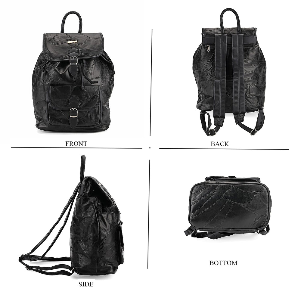 100%  Genuine Leather Classic Shoulder Large  Backpack - Black