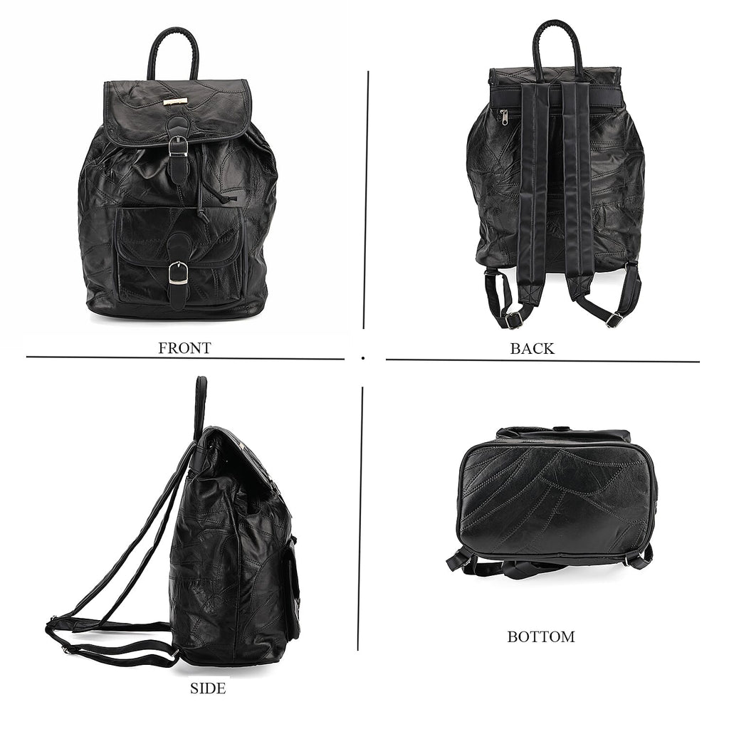 100%  Genuine Leather Classic Shoulder Large  Backpack - Black