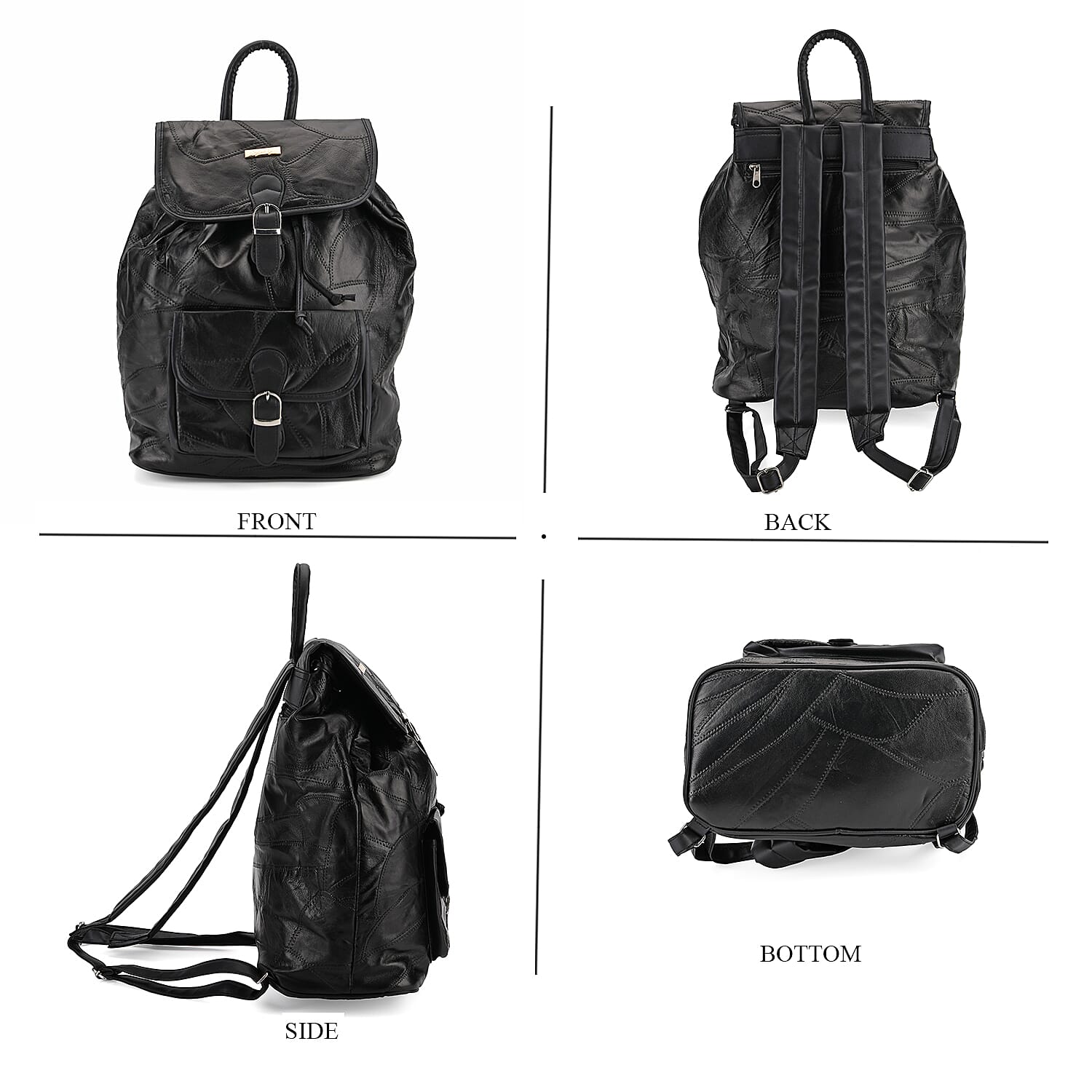 100%  Genuine Leather Classic Shoulder Large  Backpack - Black