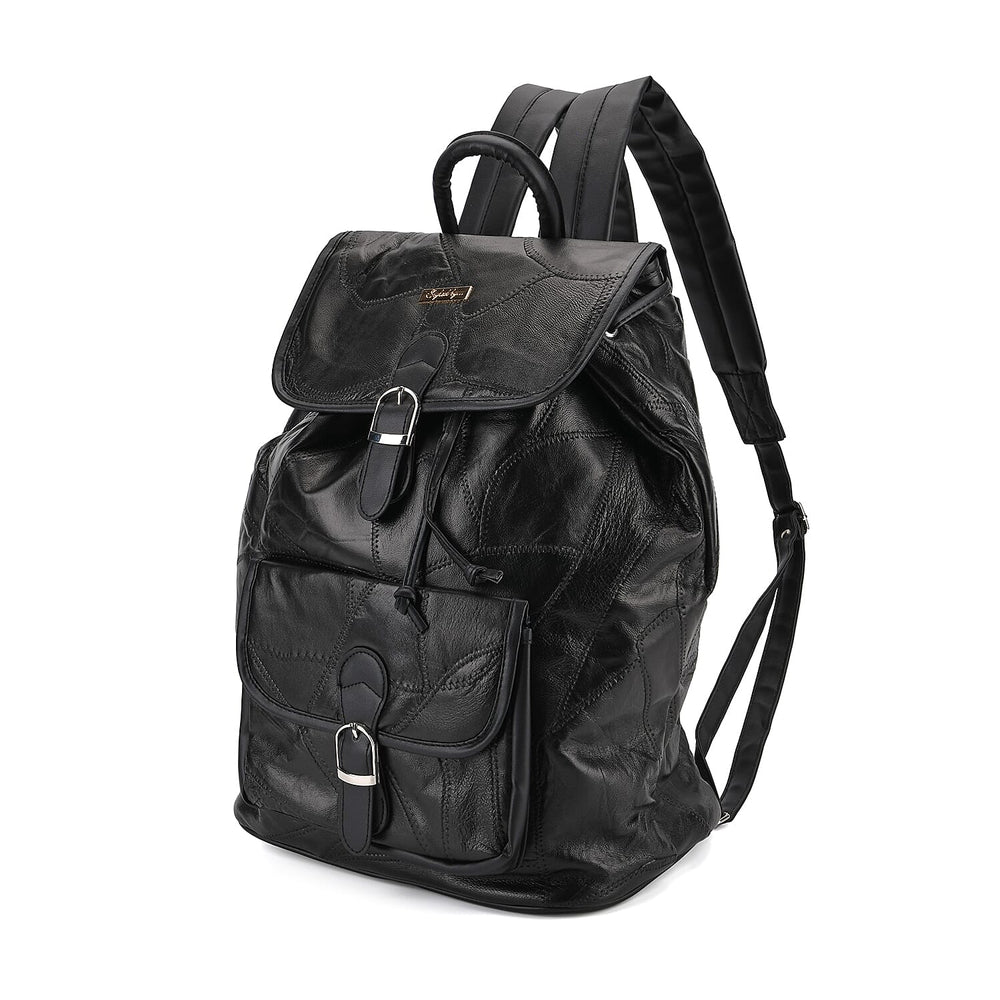 100%  Genuine Leather Classic Shoulder Large  Backpack - Black