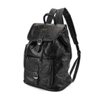 100%  Genuine Leather Classic Shoulder Large  Backpack - Black