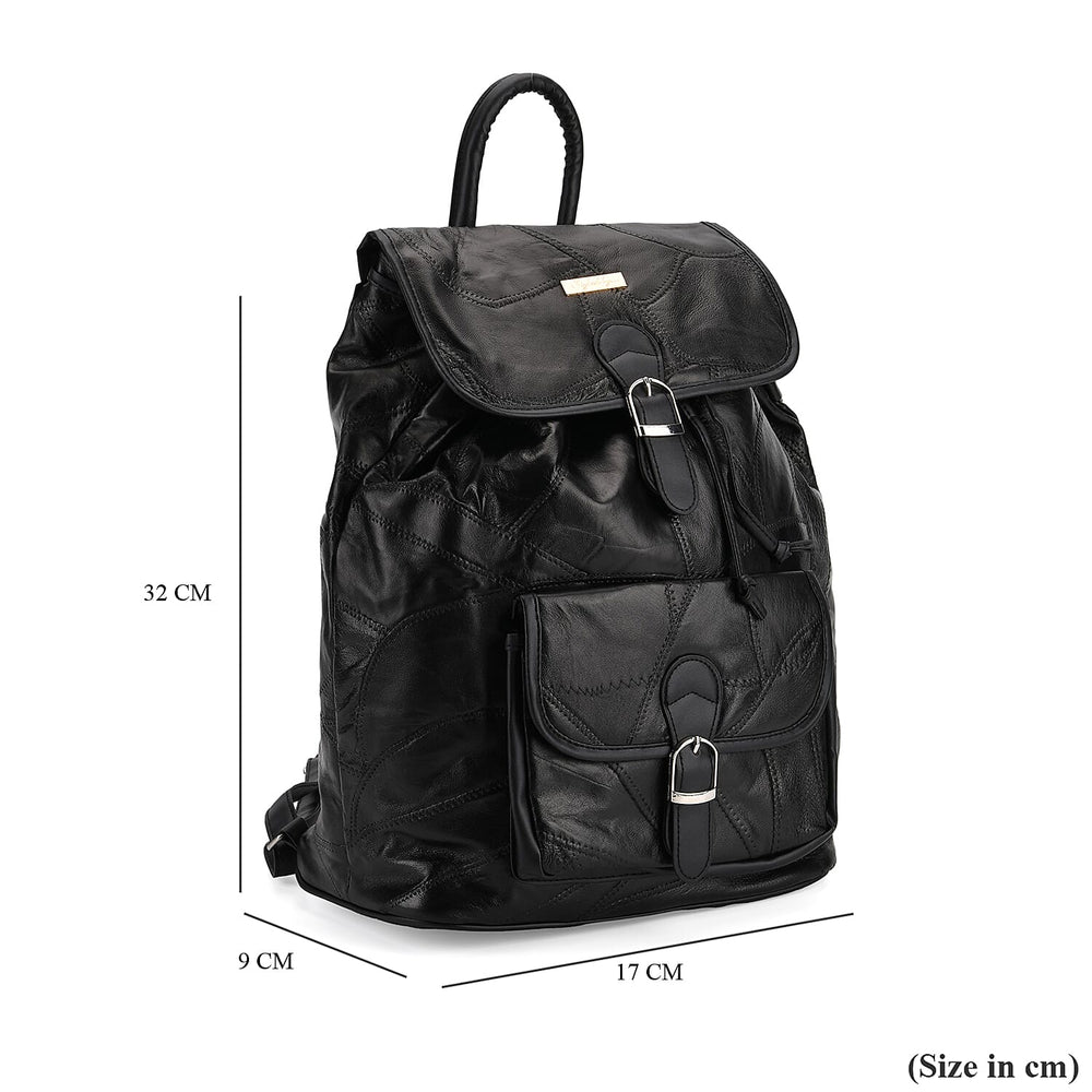100%  Genuine Leather Classic Shoulder Large  Backpack - Black